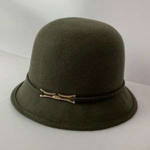 Olive Green 100% Wool Bucket Hat with Goldtone Hardware